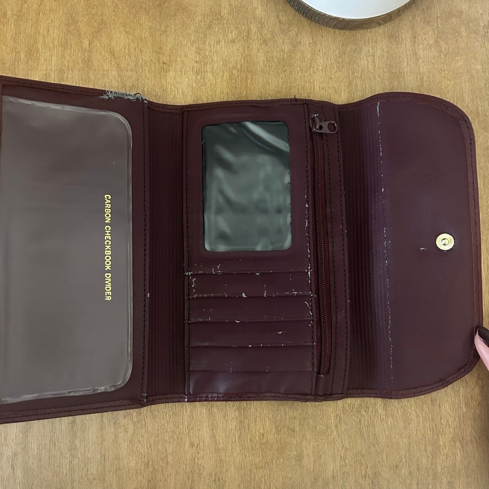 Rolfs Burgundy Genuine Leather Trifold Checkbook Wallet Kiss Lock Coin Pocket - Picture 5 of 10
